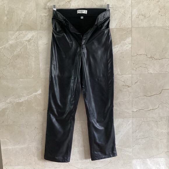 Abercrombie & Fitch Curve Love Vegan Leather 90s Straight Pants Black 27 4S - Picture 6 of 15